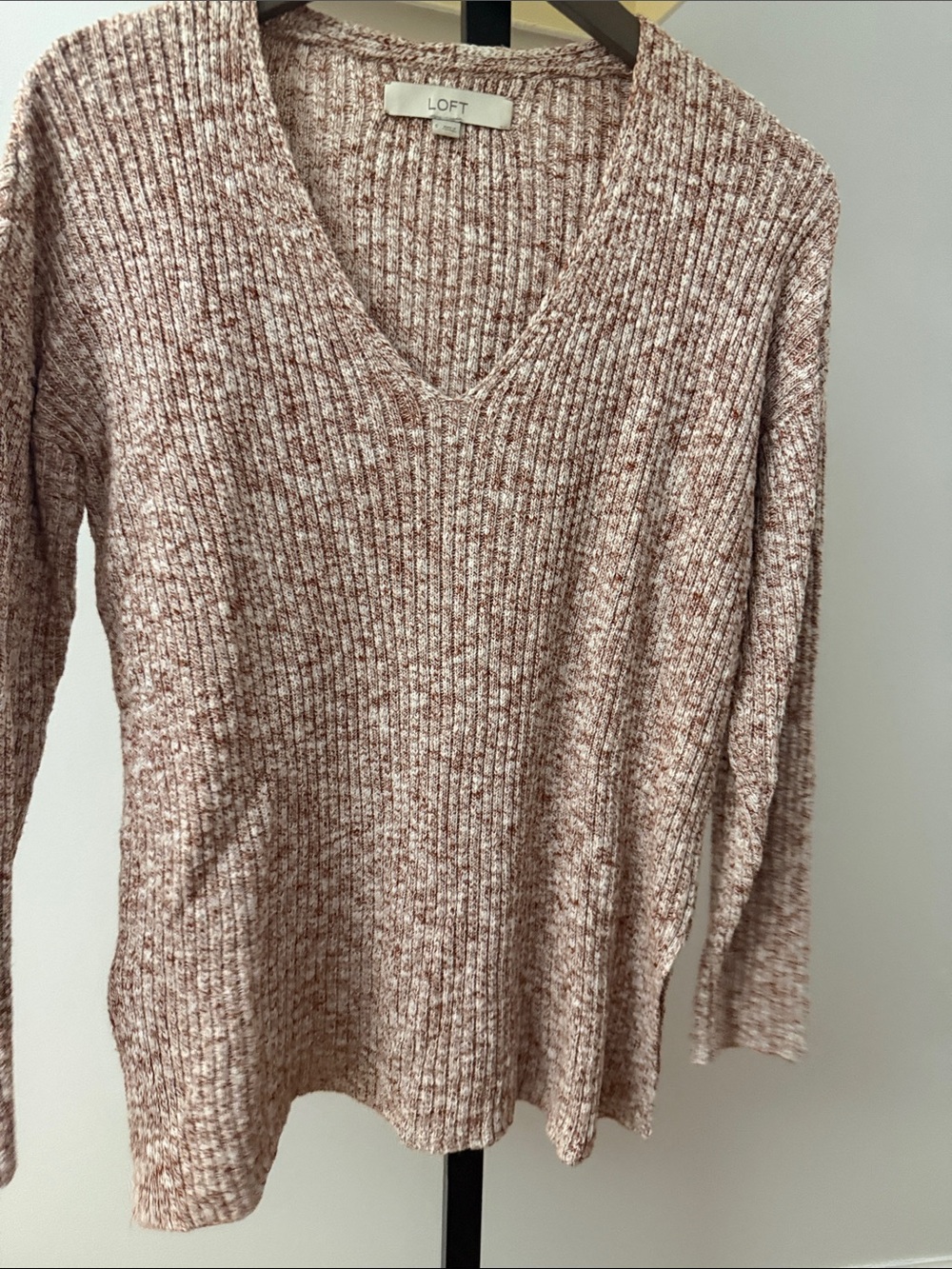 LOFT Ribbed V-Neck Sweater in Dusty Rose Mix